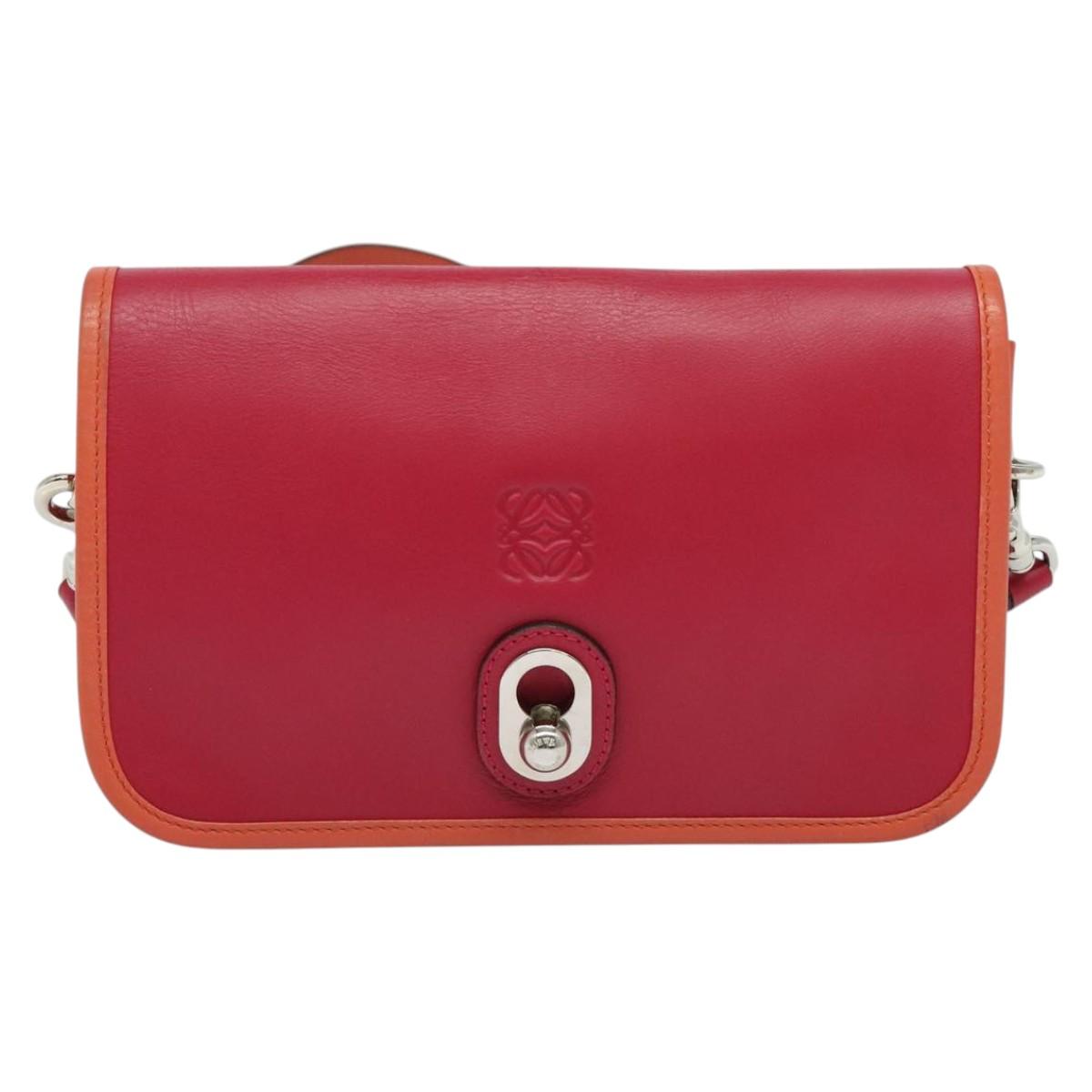 LOEWE Ines Shoulder Bag Leather Pink Silver Auth 138557