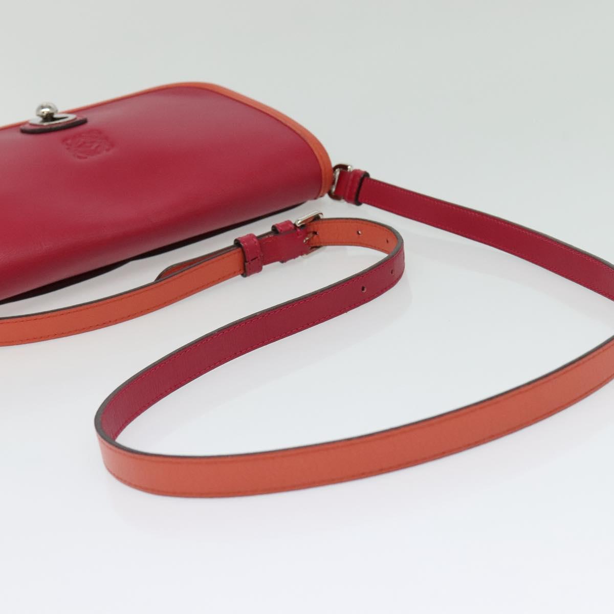 LOEWE Ines Shoulder Bag Leather Pink Silver Auth 138557