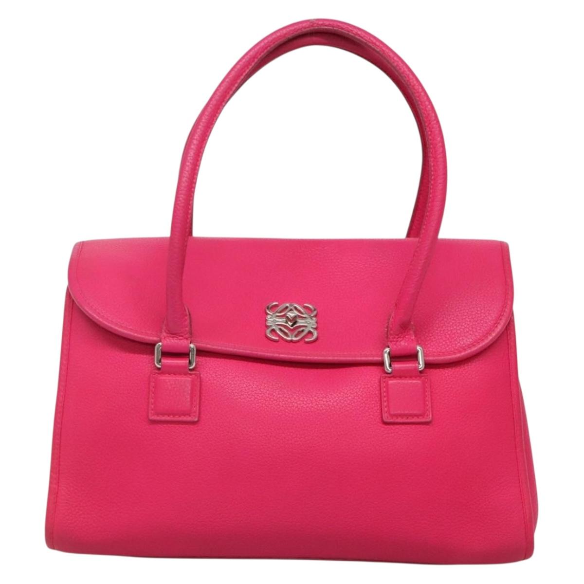 LOEWE Shoulder Bag Leather Pink Silver Auth 138559