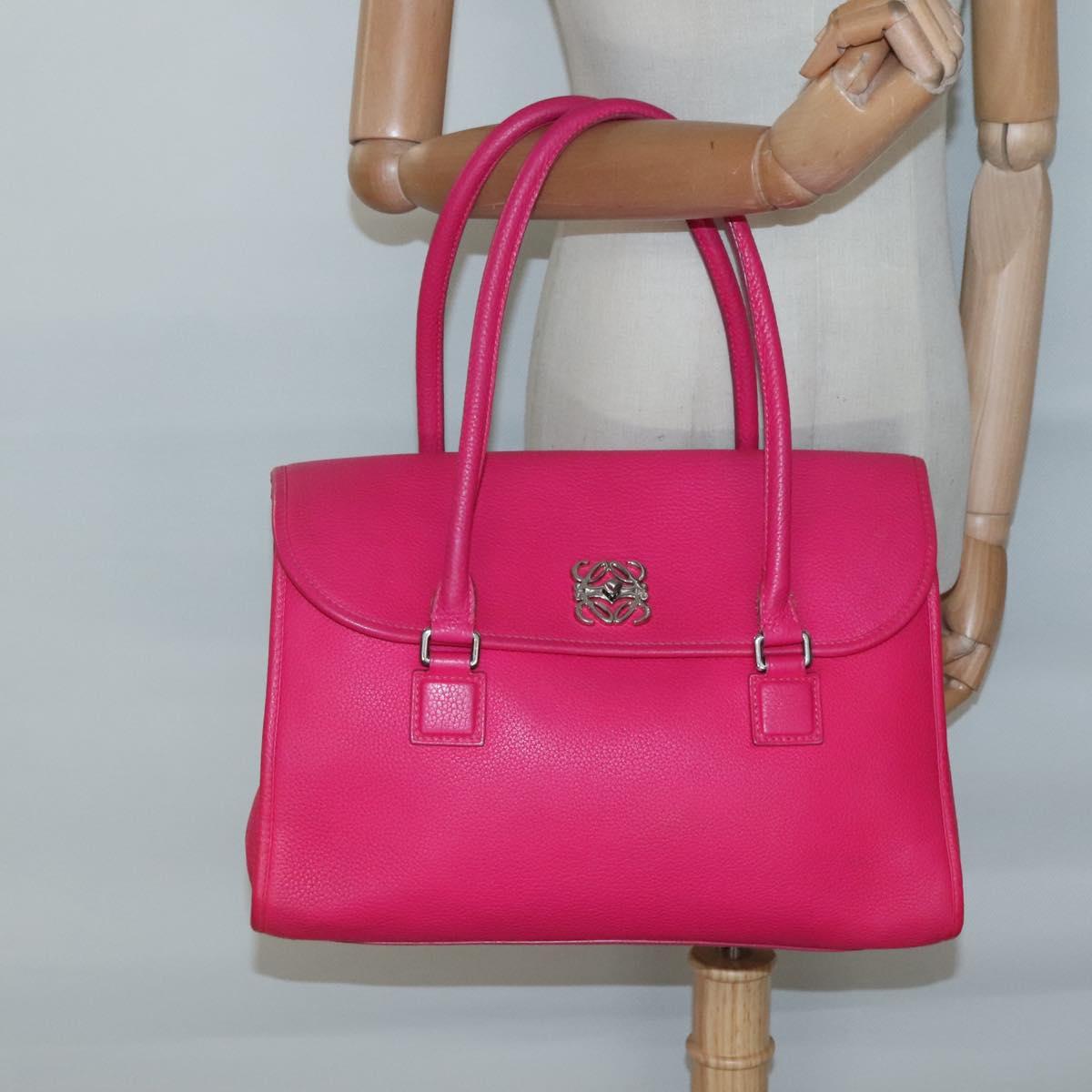 LOEWE Shoulder Bag Leather Pink Silver Auth 138559