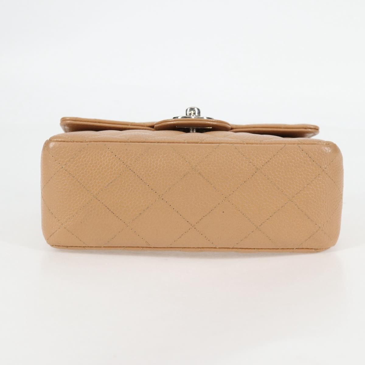 CHANEL Mini Matelasse 17 Chain Shoulder Bag Caviar Skin Beige CC Auth 138560V