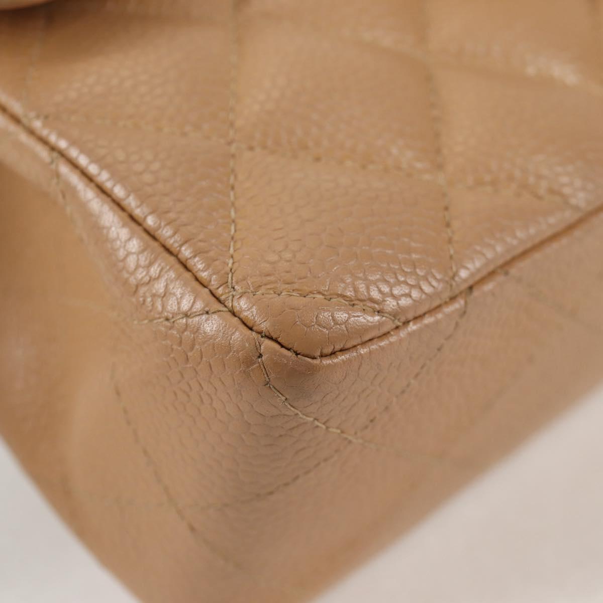 CHANEL Mini Matelasse 17 Chain Shoulder Bag Caviar Skin Beige CC Auth 138560V