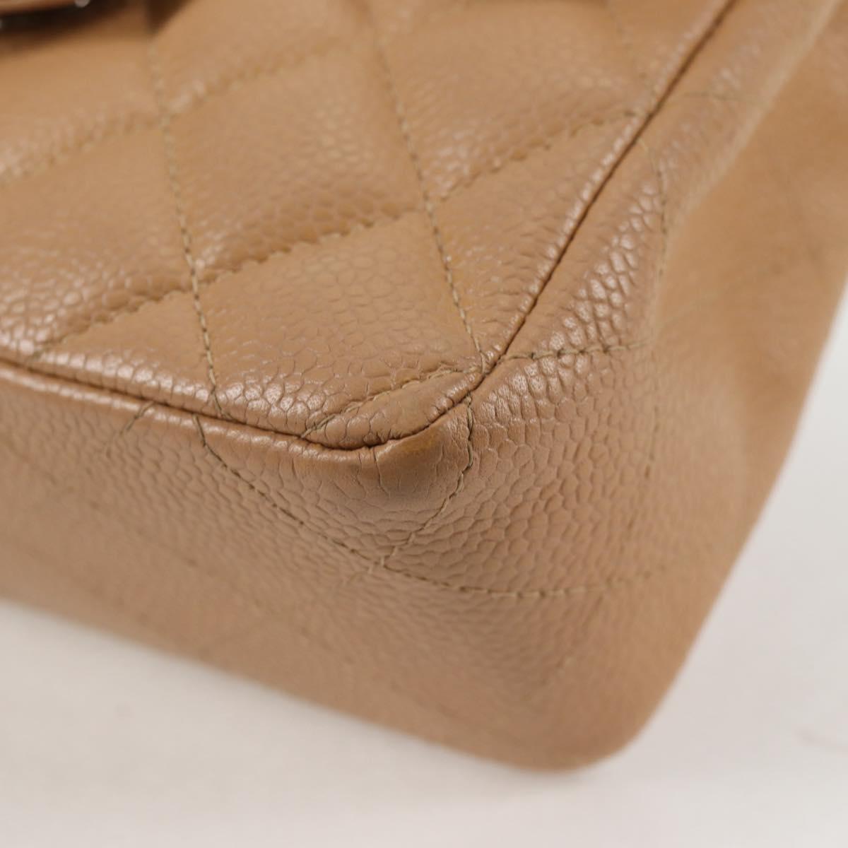 CHANEL Mini Matelasse 17 Chain Shoulder Bag Caviar Skin Beige CC Auth 138560V