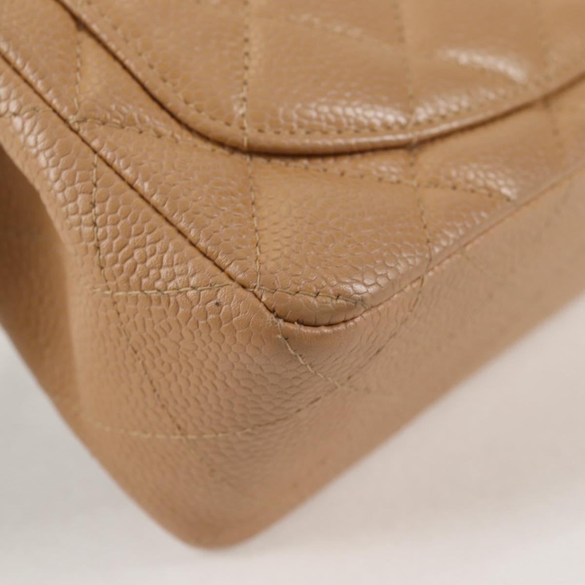 CHANEL Mini Matelasse 17 Chain Shoulder Bag Caviar Skin Beige CC Auth 138560V