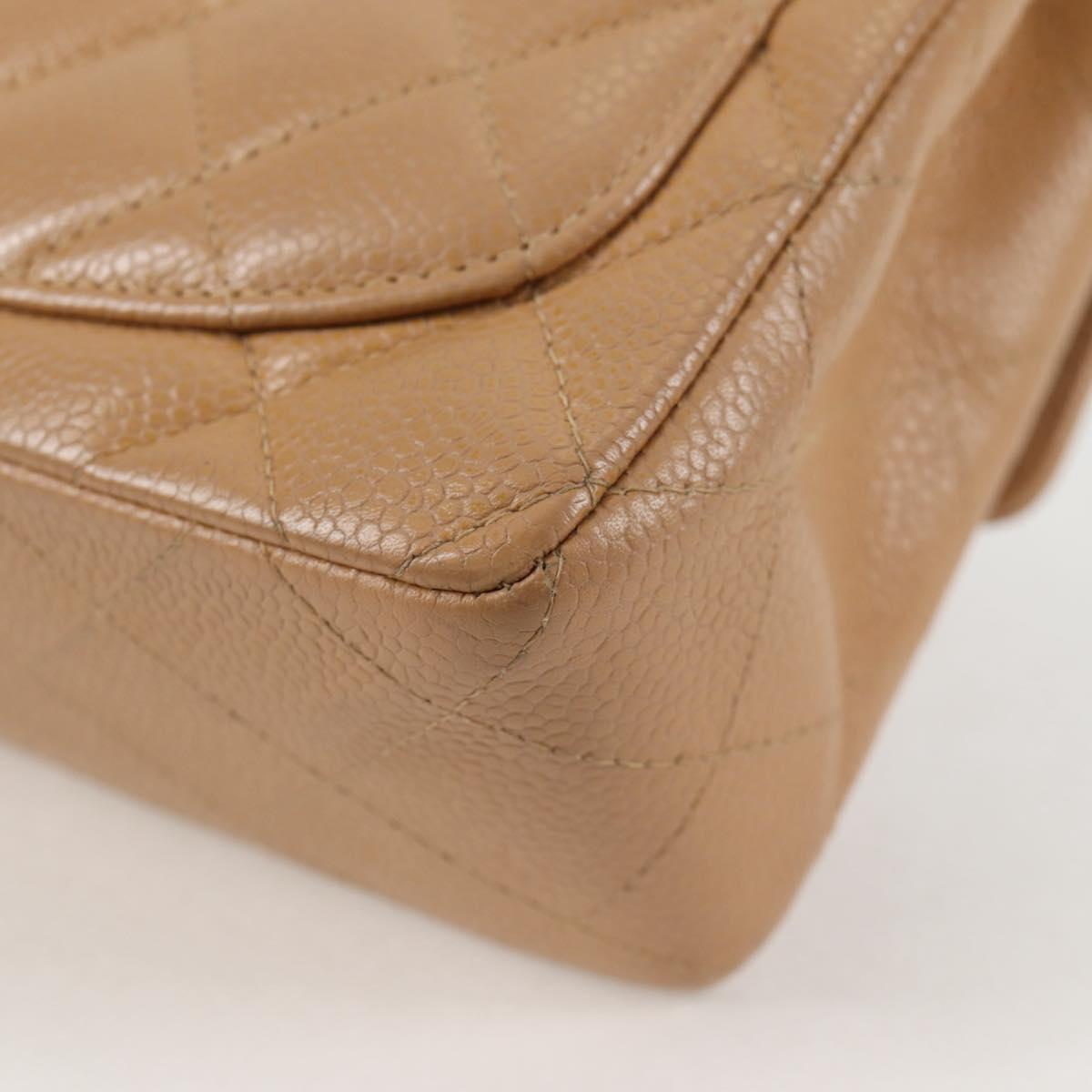 CHANEL Mini Matelasse 17 Chain Shoulder Bag Caviar Skin Beige CC Auth 138560V