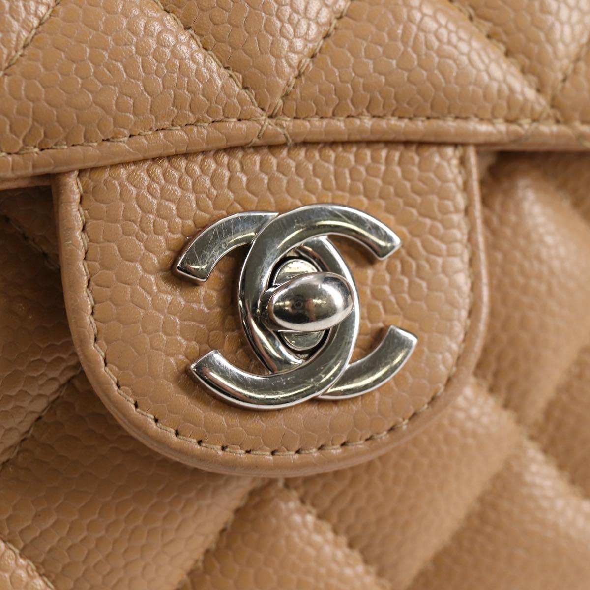 CHANEL Mini Matelasse 17 Chain Shoulder Bag Caviar Skin Beige CC Auth 138560V