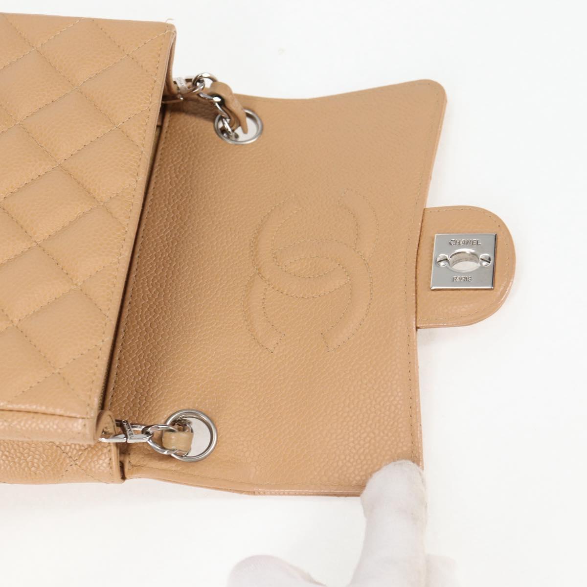 CHANEL Mini Matelasse 17 Chain Shoulder Bag Caviar Skin Beige CC Auth 138560V
