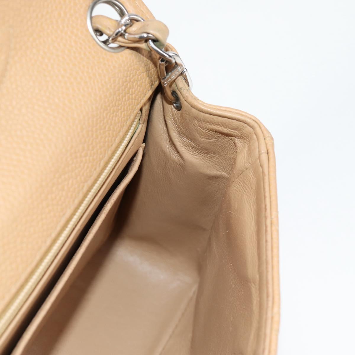 CHANEL Mini Matelasse 17 Chain Shoulder Bag Caviar Skin Beige CC Auth 138560V