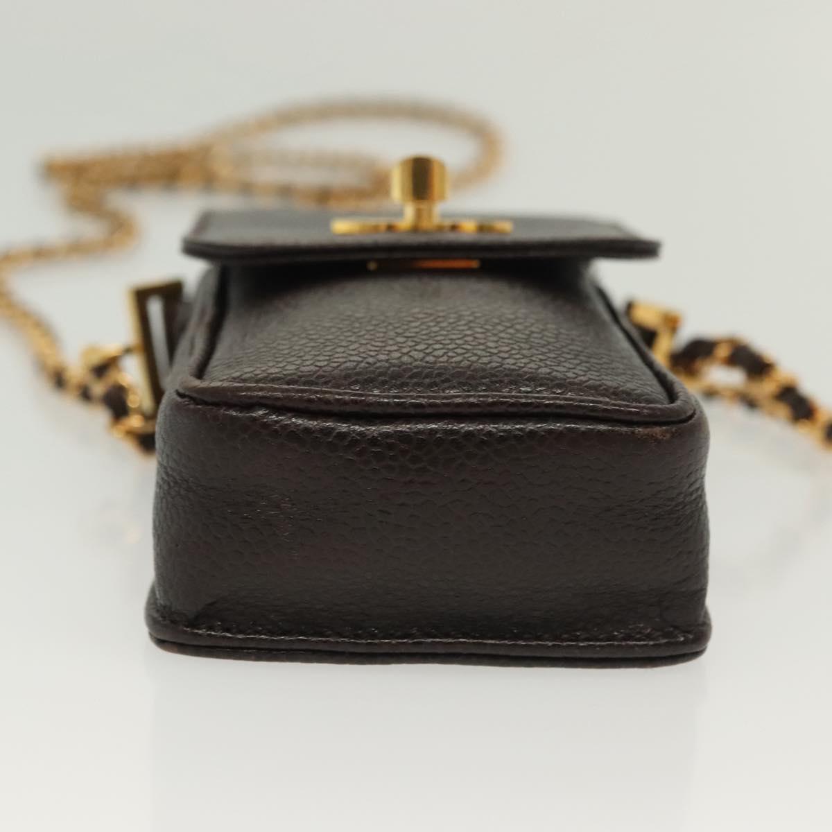 CHANEL Chain Shoulder Bag Caviar Skin Brown Gold CC Auth 138561