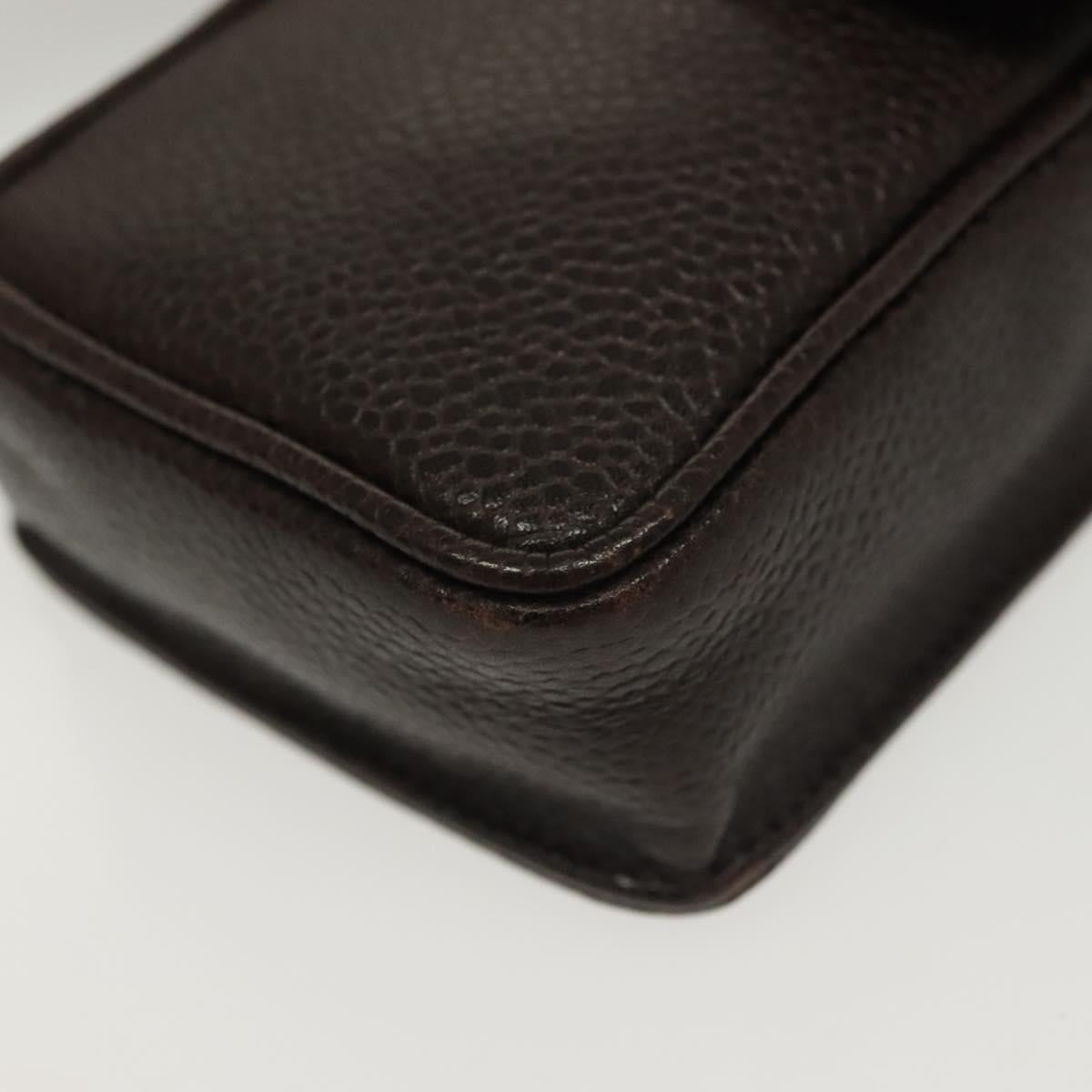 CHANEL Chain Shoulder Bag Caviar Skin Brown Gold CC Auth 138561