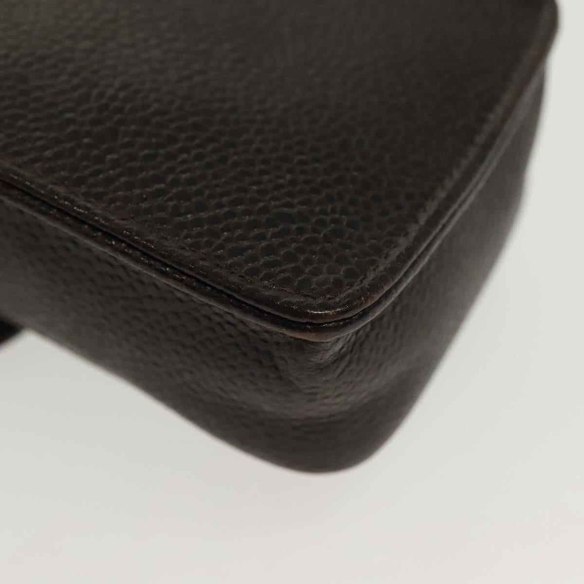 CHANEL Chain Shoulder Bag Caviar Skin Brown Gold CC Auth 138561