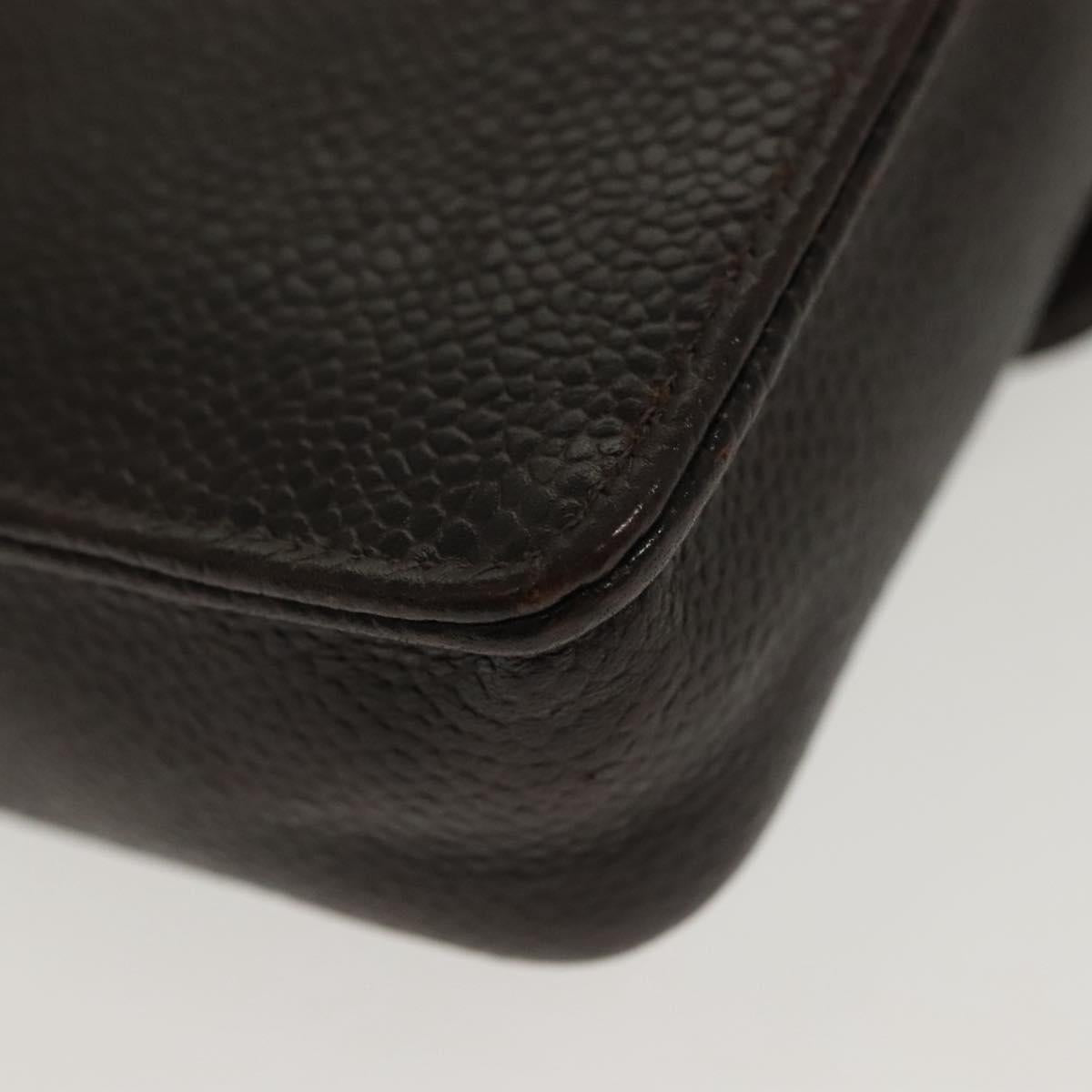 CHANEL Chain Shoulder Bag Caviar Skin Brown Gold CC Auth 138561