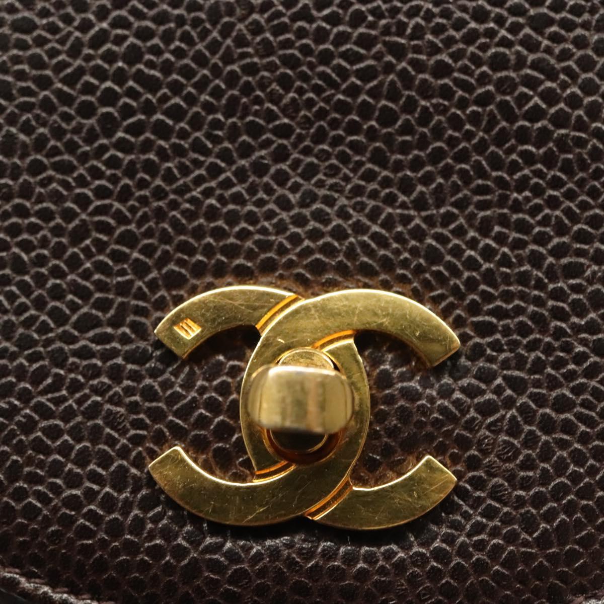 CHANEL Chain Shoulder Bag Caviar Skin Brown Gold CC Auth 138561