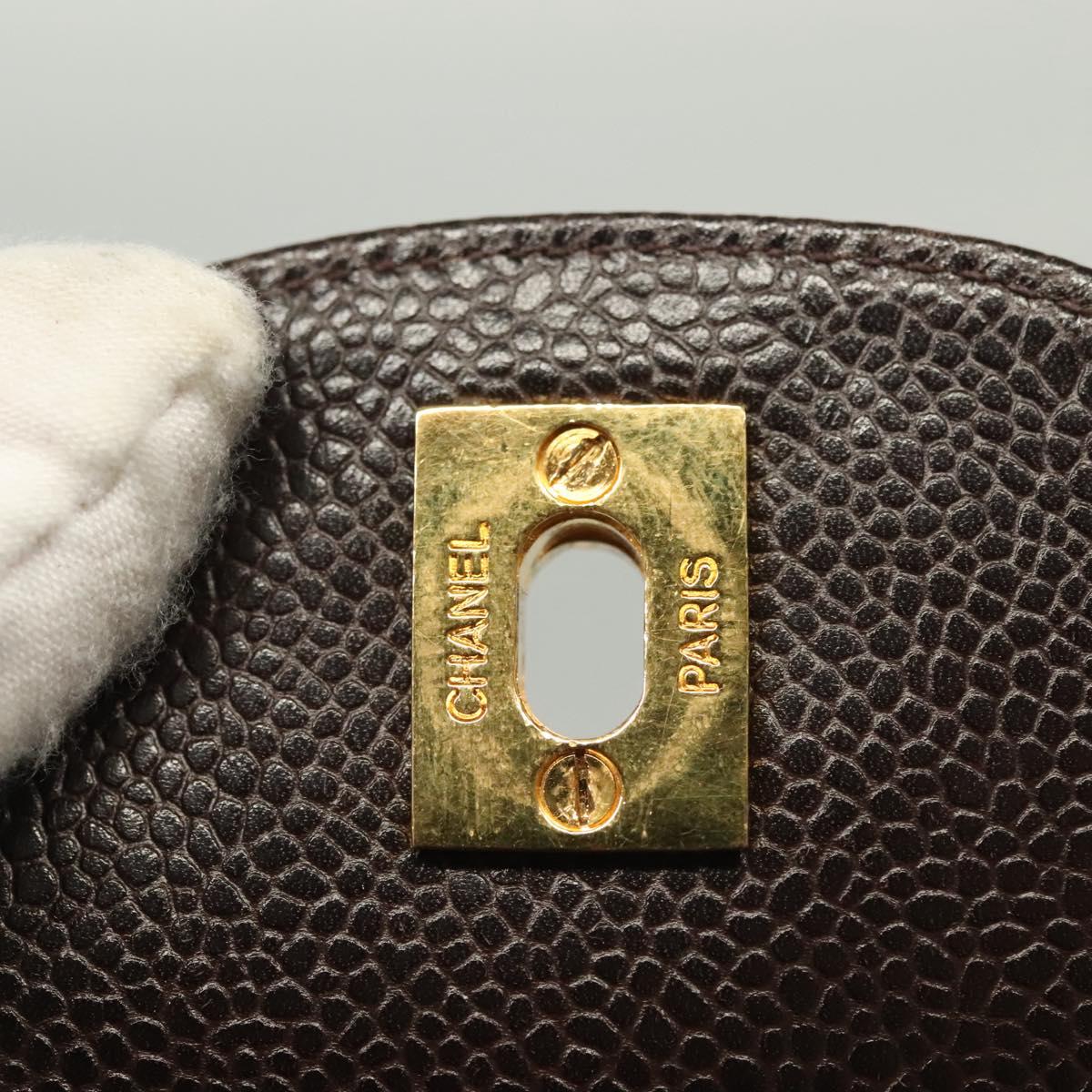 CHANEL Chain Shoulder Bag Caviar Skin Brown Gold CC Auth 138561