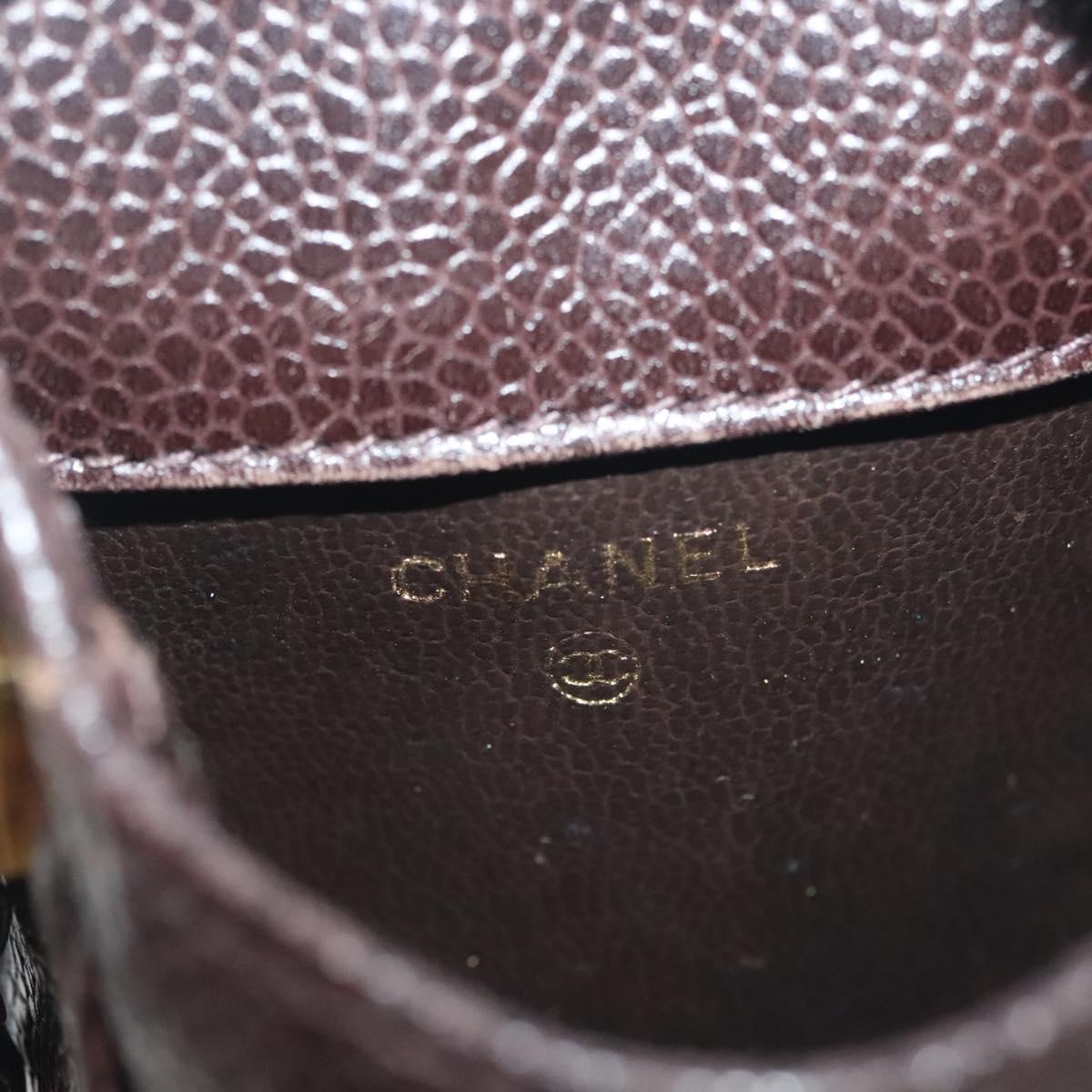 CHANEL Chain Shoulder Bag Caviar Skin Brown Gold CC Auth 138561