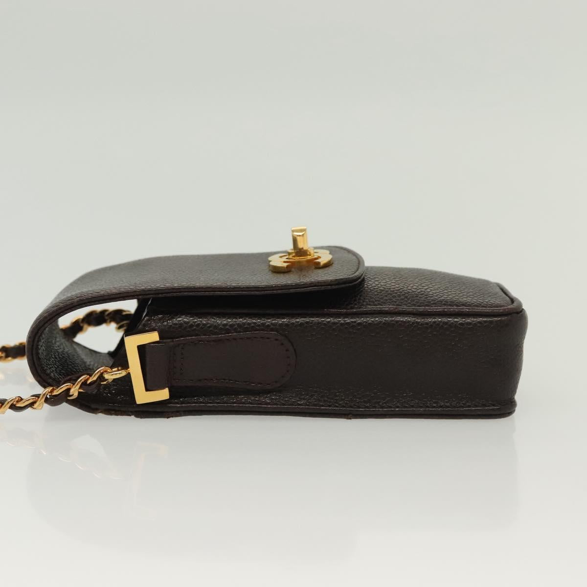 CHANEL Chain Shoulder Bag Caviar Skin Brown Gold CC Auth 138561