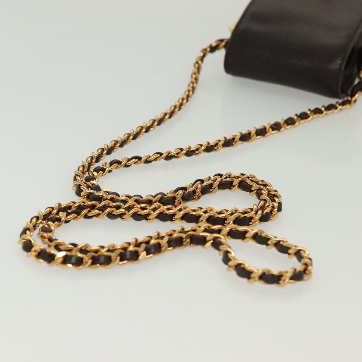 CHANEL Chain Shoulder Bag Caviar Skin Brown Gold CC Auth 138561