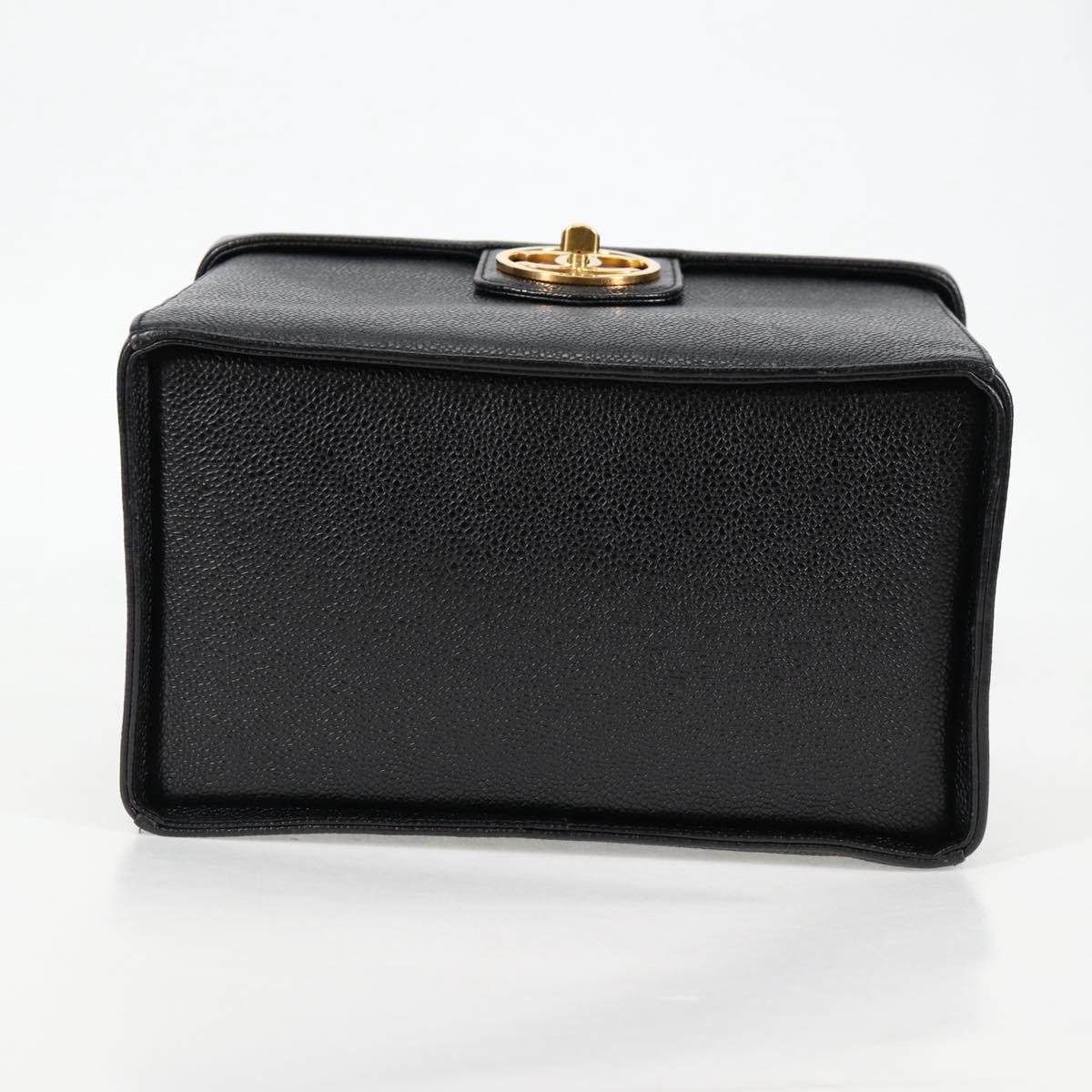 CHANEL Vanity Hand Bag Caviar Skin 2way Black Gold CC Auth 138563V