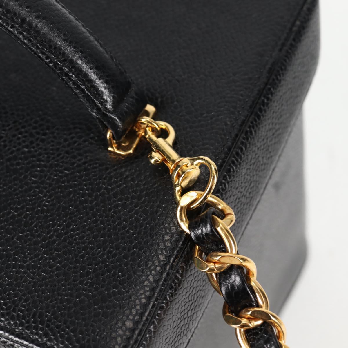CHANEL Vanity Hand Bag Caviar Skin 2way Black Gold CC Auth 138563V