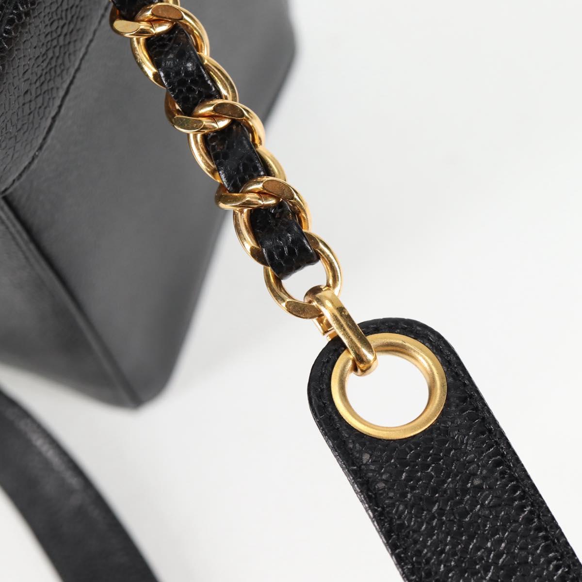 CHANEL Vanity Hand Bag Caviar Skin 2way Black Gold CC Auth 138563V