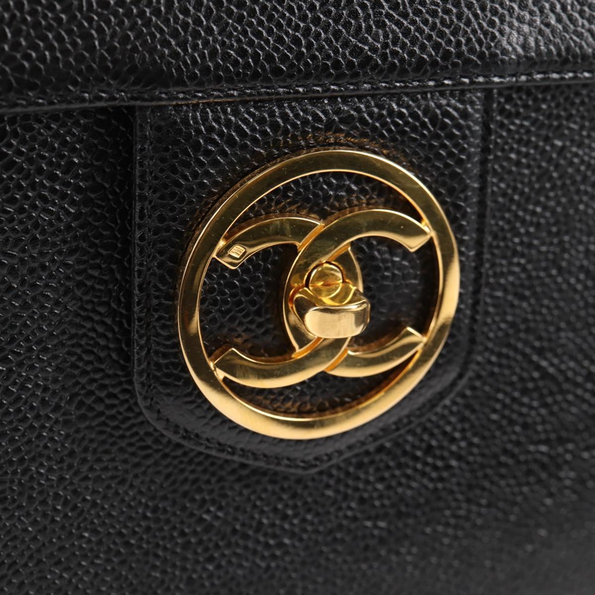 CHANEL Vanity Hand Bag Caviar Skin 2way Black Gold CC Auth 138563V
