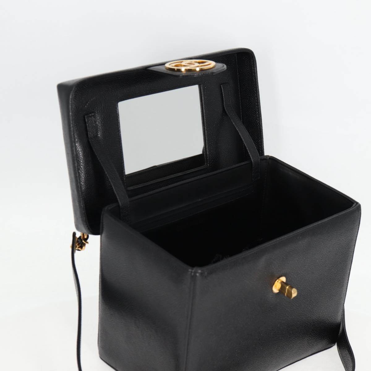 CHANEL Vanity Hand Bag Caviar Skin 2way Black Gold CC Auth 138563V