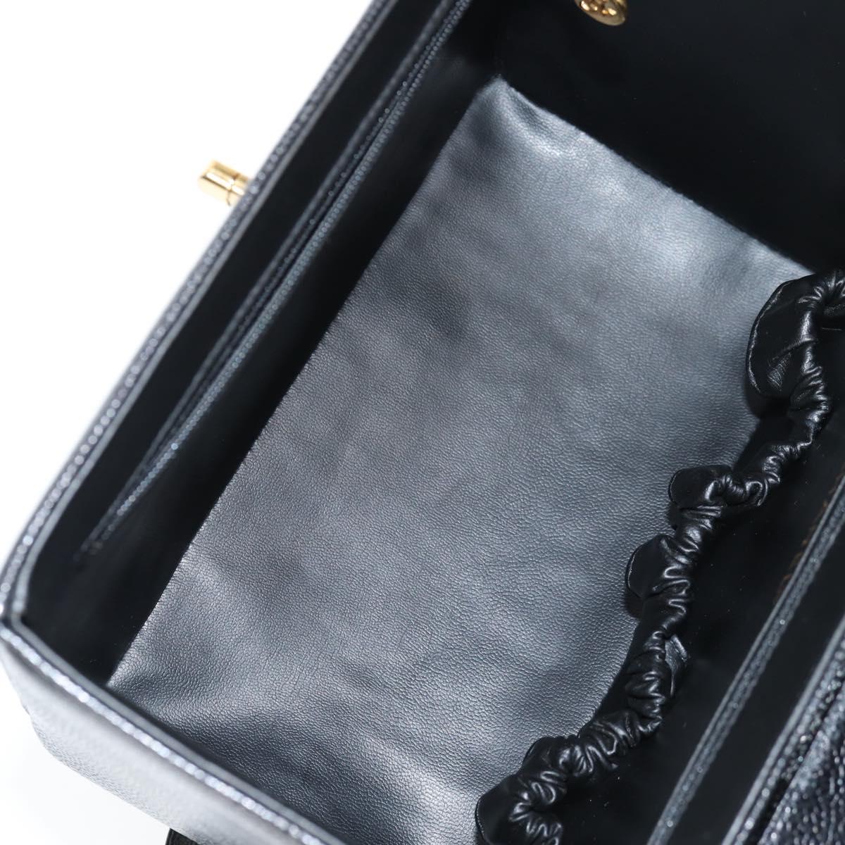 CHANEL Vanity Hand Bag Caviar Skin 2way Black Gold CC Auth 138563V