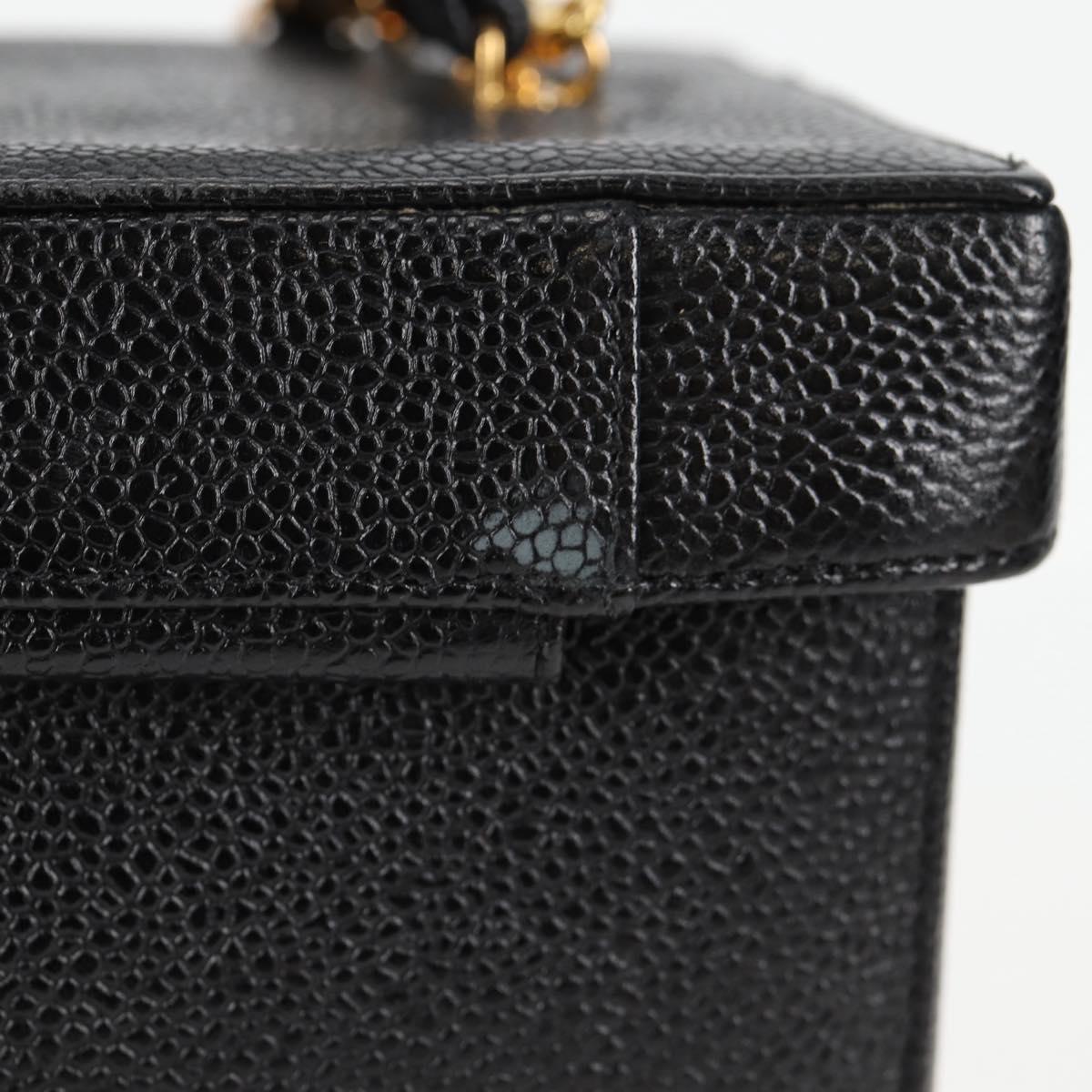 CHANEL Vanity Hand Bag Caviar Skin 2way Black Gold CC Auth 138563V
