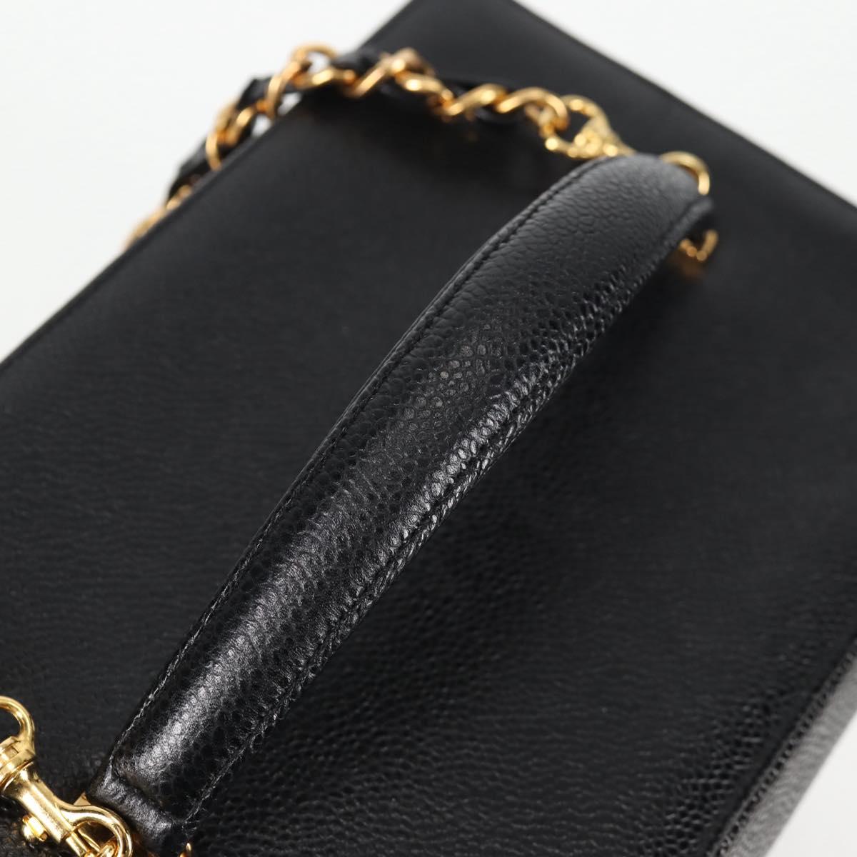 CHANEL Vanity Hand Bag Caviar Skin 2way Black Gold CC Auth 138563V