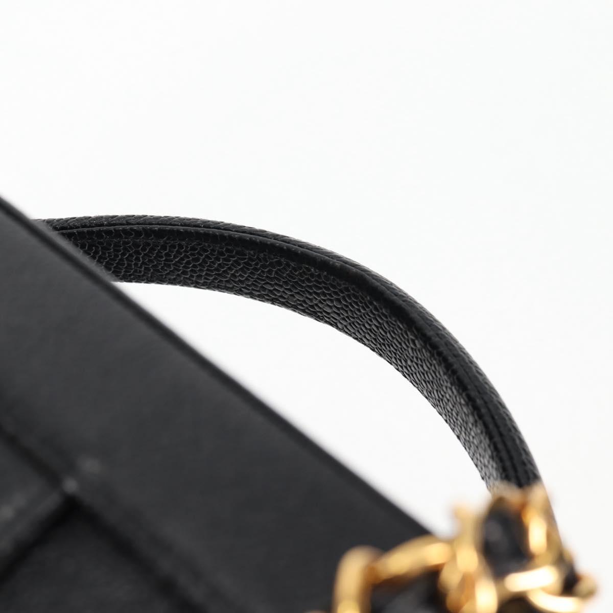 CHANEL Vanity Hand Bag Caviar Skin 2way Black Gold CC Auth 138563V