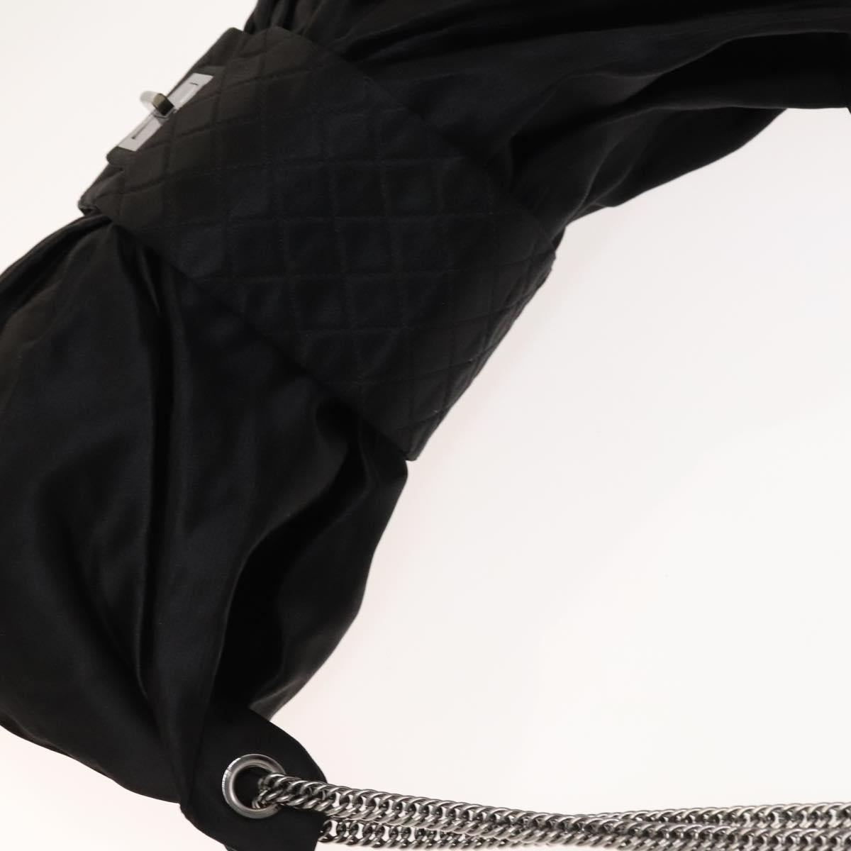 CHANEL Chain 2.55 Ribbon Shoulder Bag Satin Black Silver CC Auth 138568