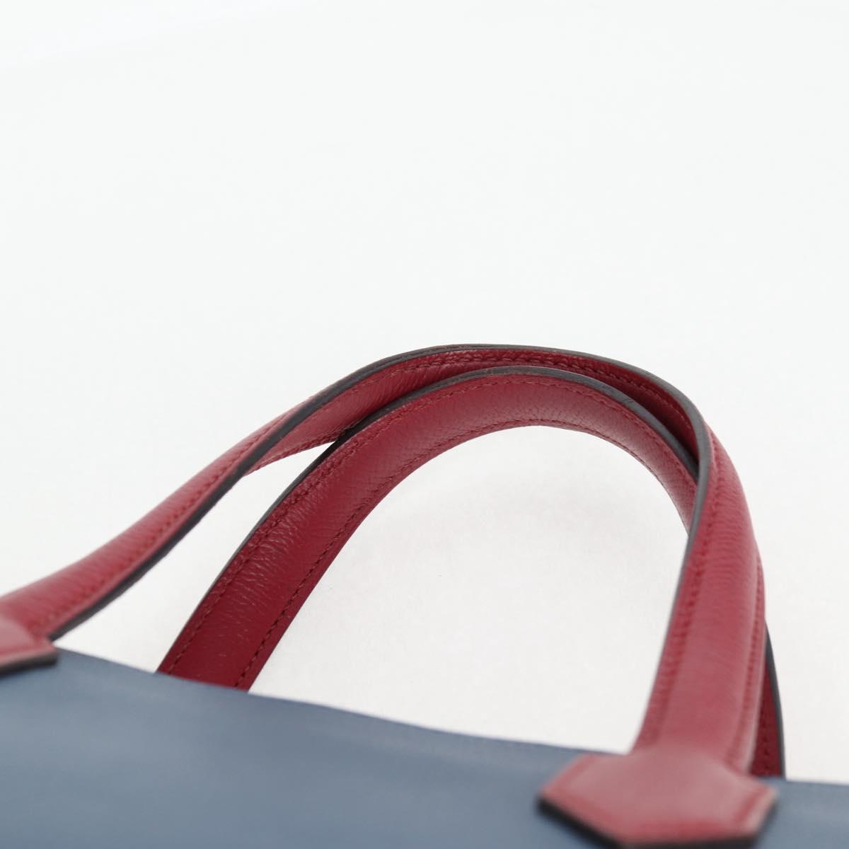 HERMES Maxi Box Cabas 30 Hand Bag Leather Blue Silver Auth 138569V