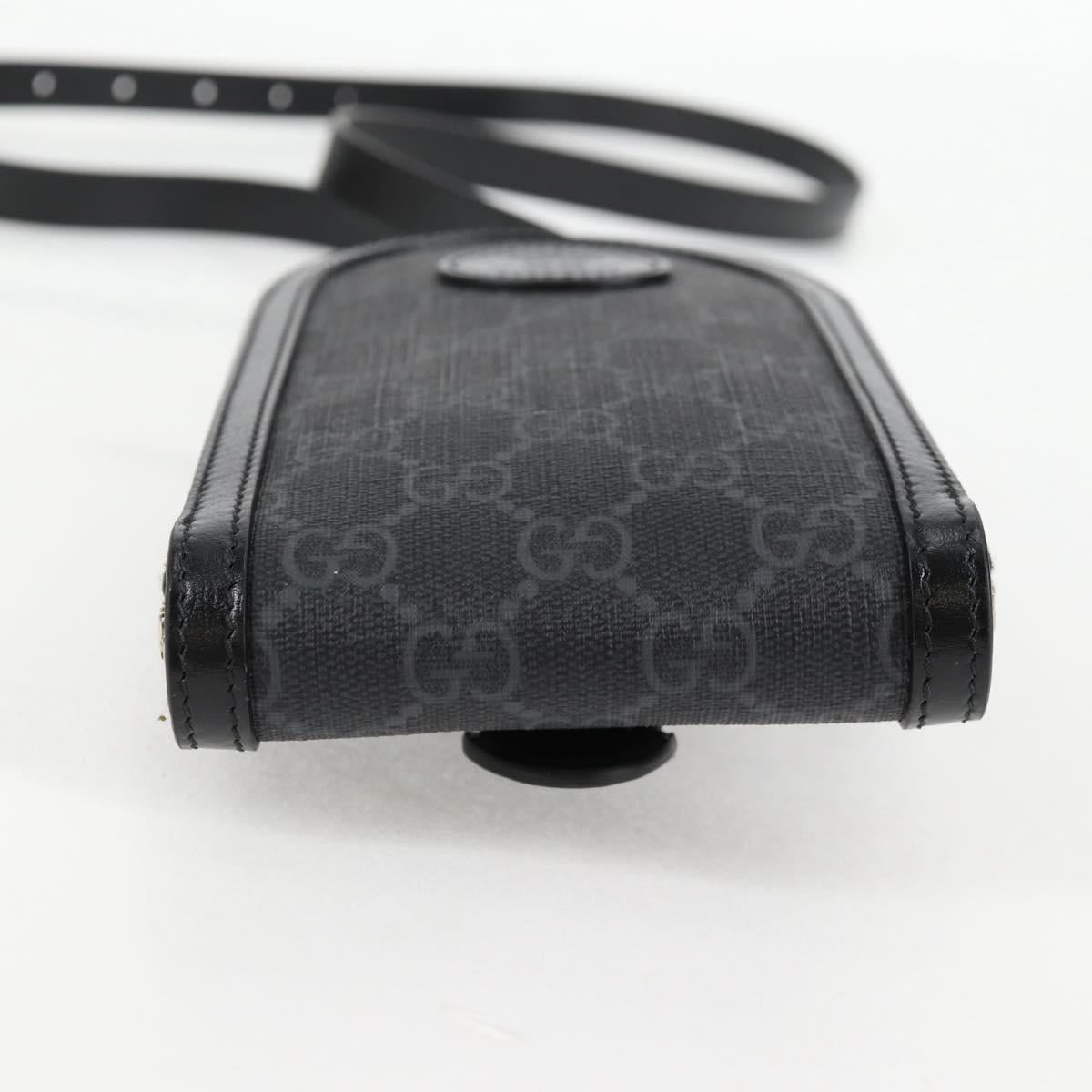 GUCCI GG Supreme Shoulder Bag PVC Black Silver 724357 Auth 138571M
