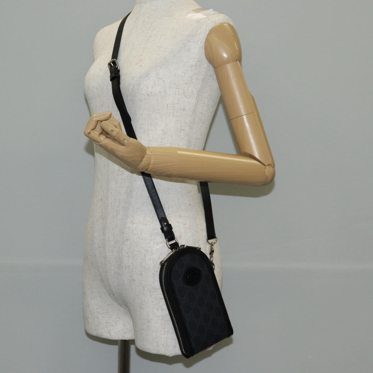 GUCCI GG Supreme Shoulder Bag PVC Black Silver 724357 Auth 138571M