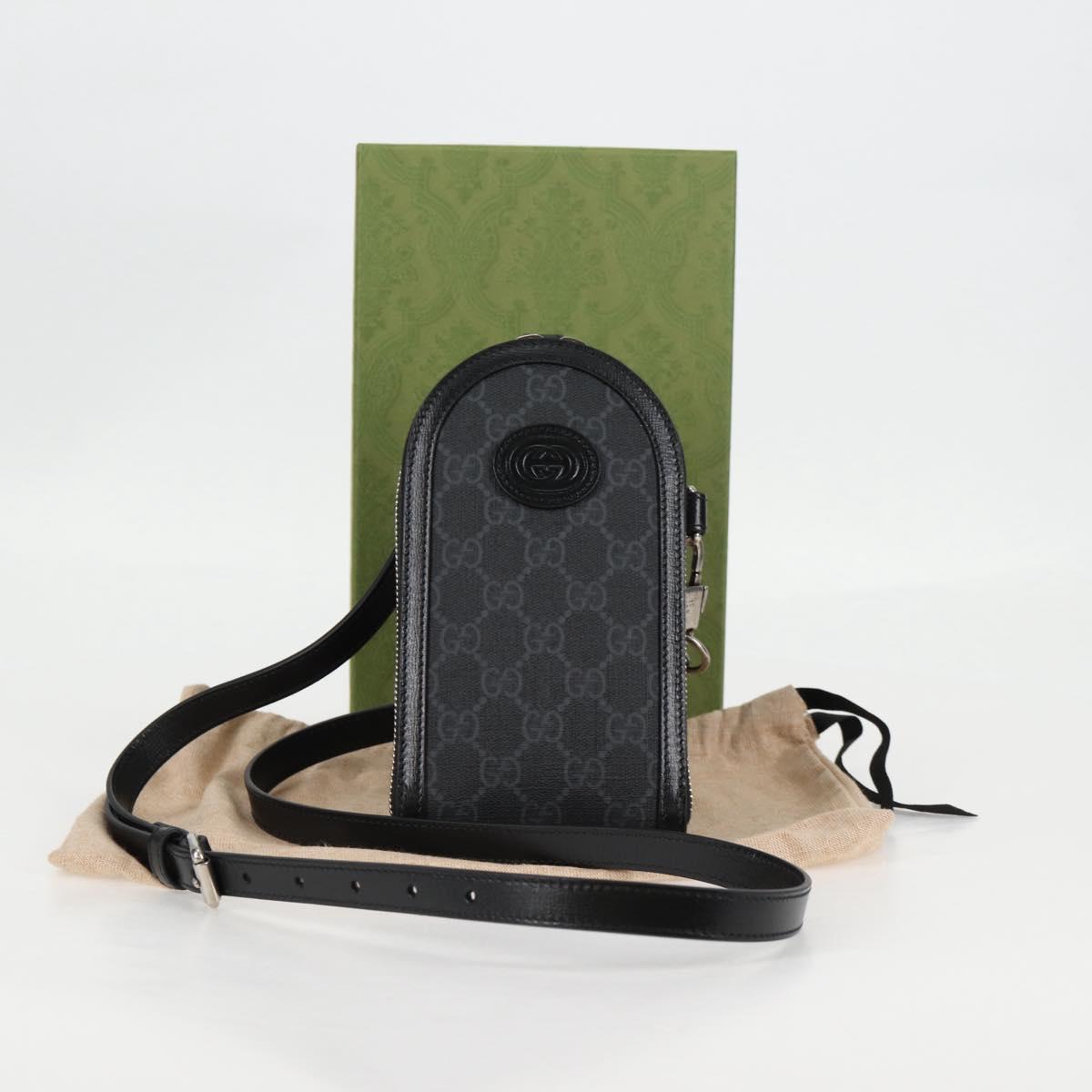 GUCCI GG Supreme Shoulder Bag PVC Black Silver 724357 Auth 138571M