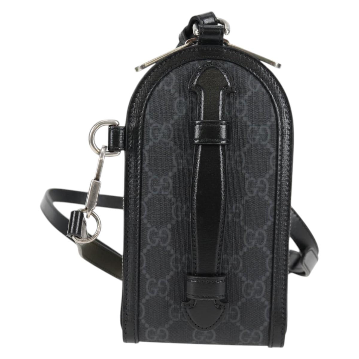 GUCCI GG Supreme Shoulder Bag PVC Black Silver 724357 Auth 138571M