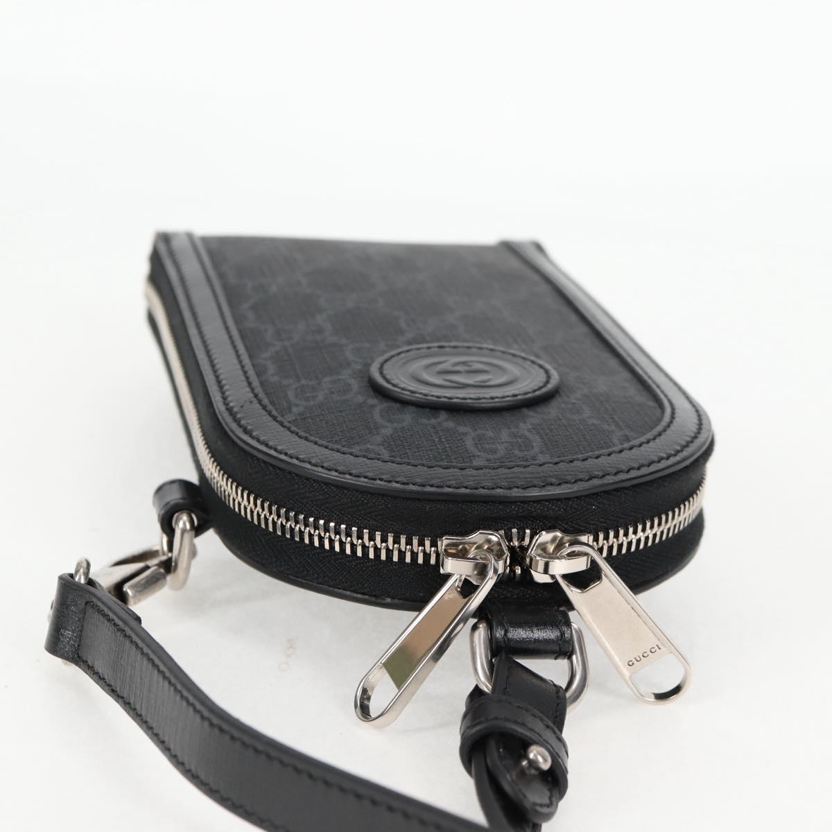 GUCCI GG Supreme Shoulder Bag PVC Black Silver 724357 Auth 138571M