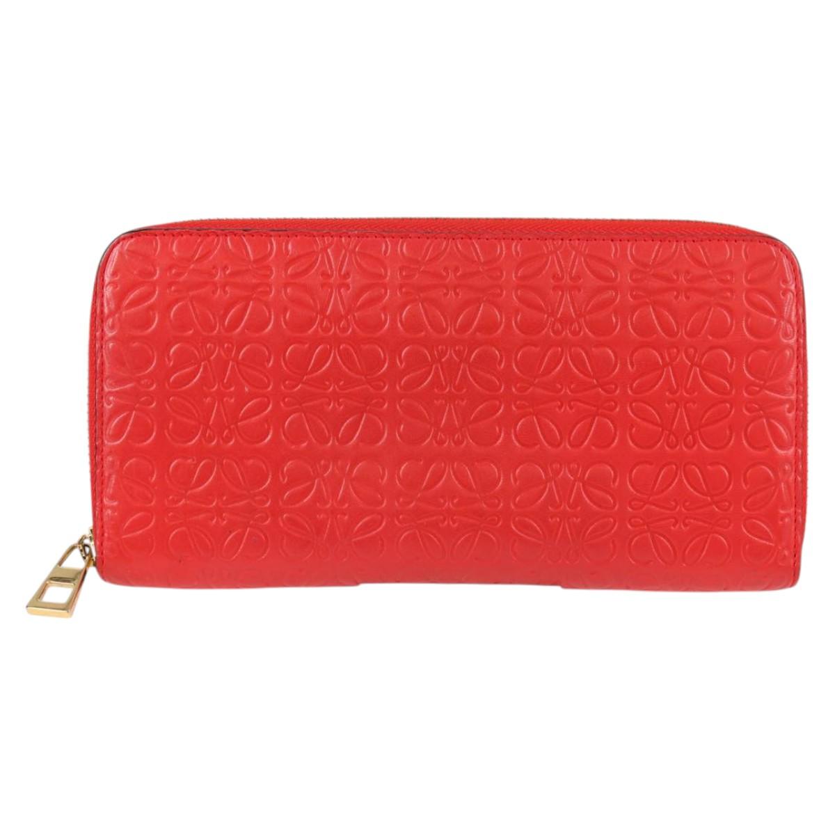 LOEWE Anagram Long Wallet Leather Red Auth 138577M