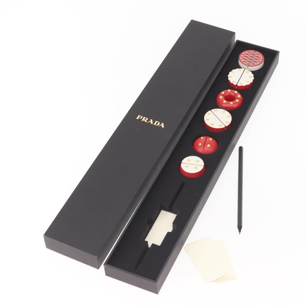 PRADA Memo Stand Wood Red Auth 138578