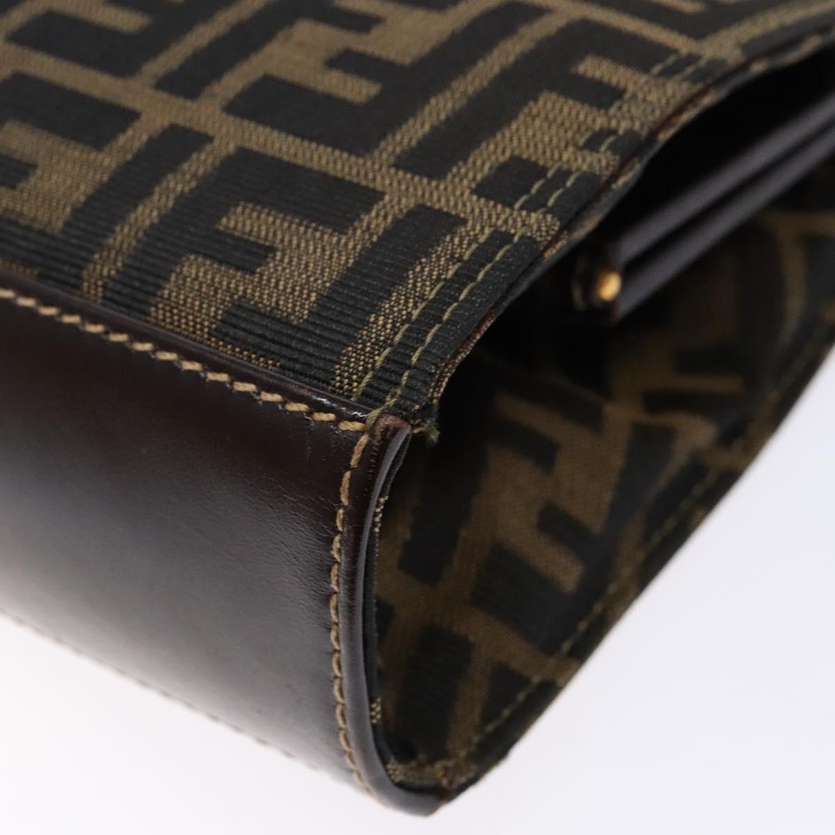 FENDI Zucca Canvas Hand Bag Black Brown Auth 138624