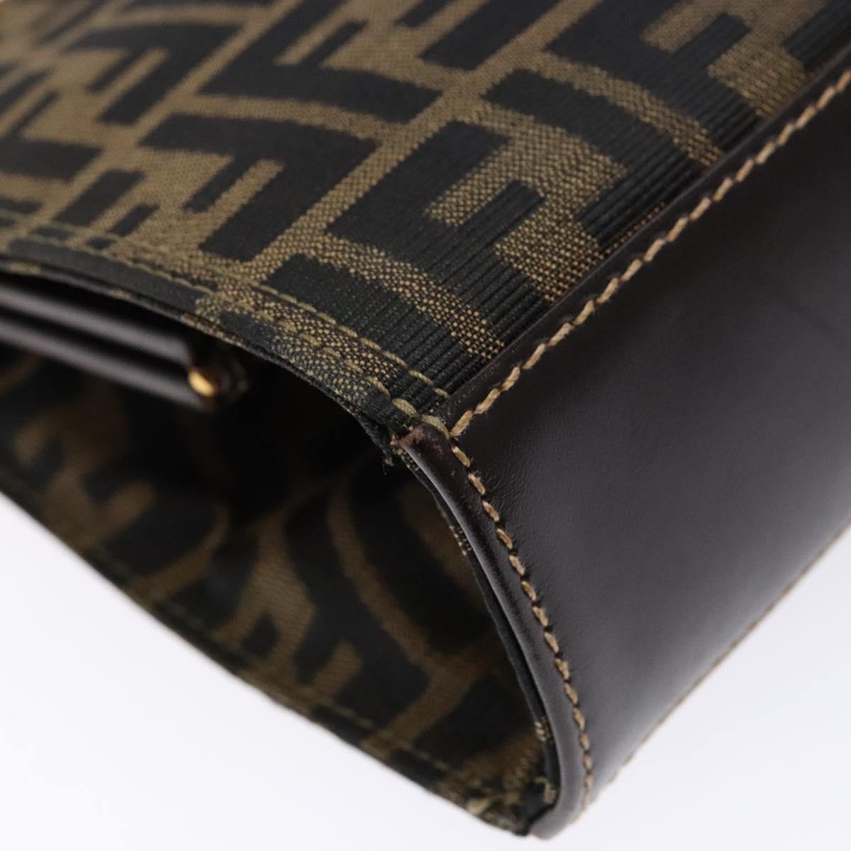 FENDI Zucca Canvas Hand Bag Black Brown Auth 138624