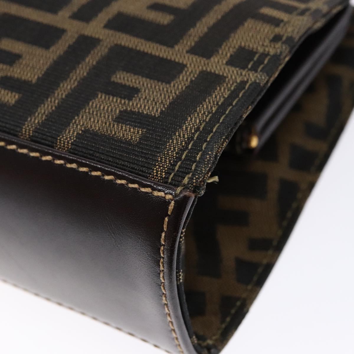 FENDI Zucca Canvas Hand Bag Black Brown Auth 138624