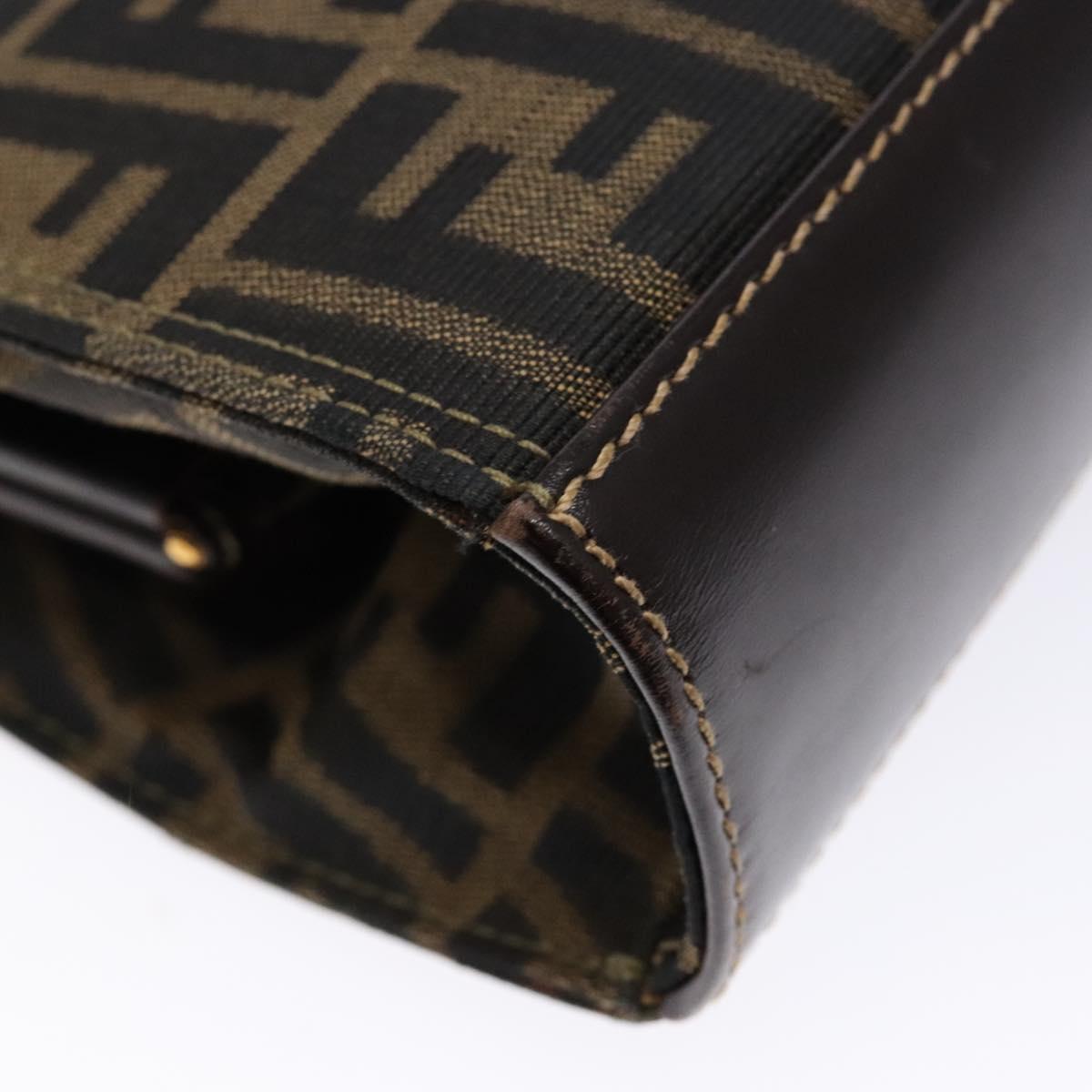 FENDI Zucca Canvas Hand Bag Black Brown Auth 138624