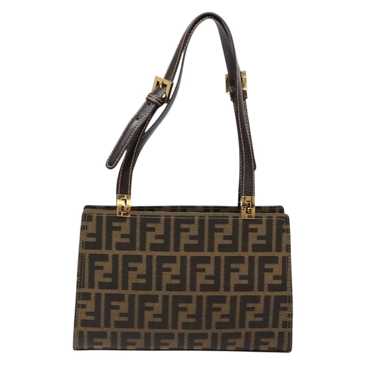 FENDI Zucca Canvas Hand Bag Black Brown Auth 138624