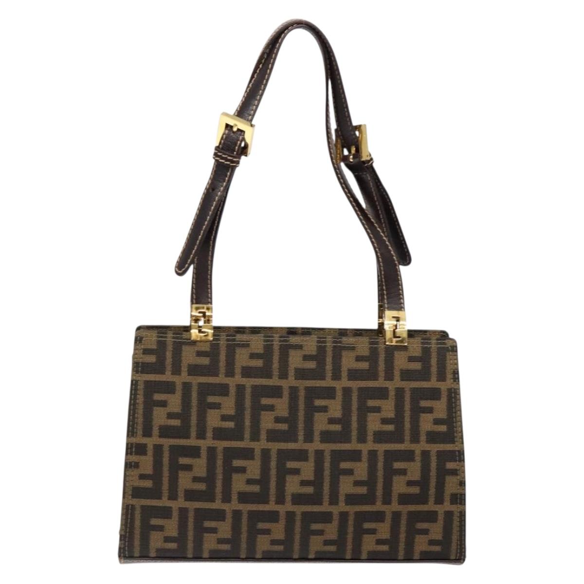FENDI Zucca Canvas Hand Bag Black Brown Auth 138624
