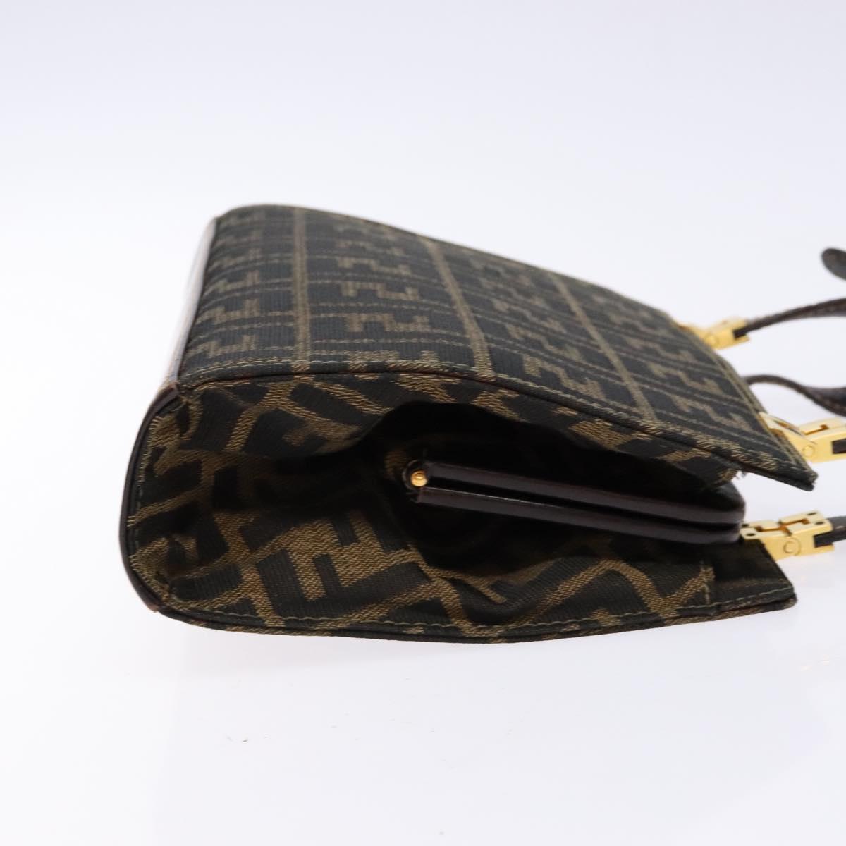 FENDI Zucca Canvas Hand Bag Black Brown Auth 138624