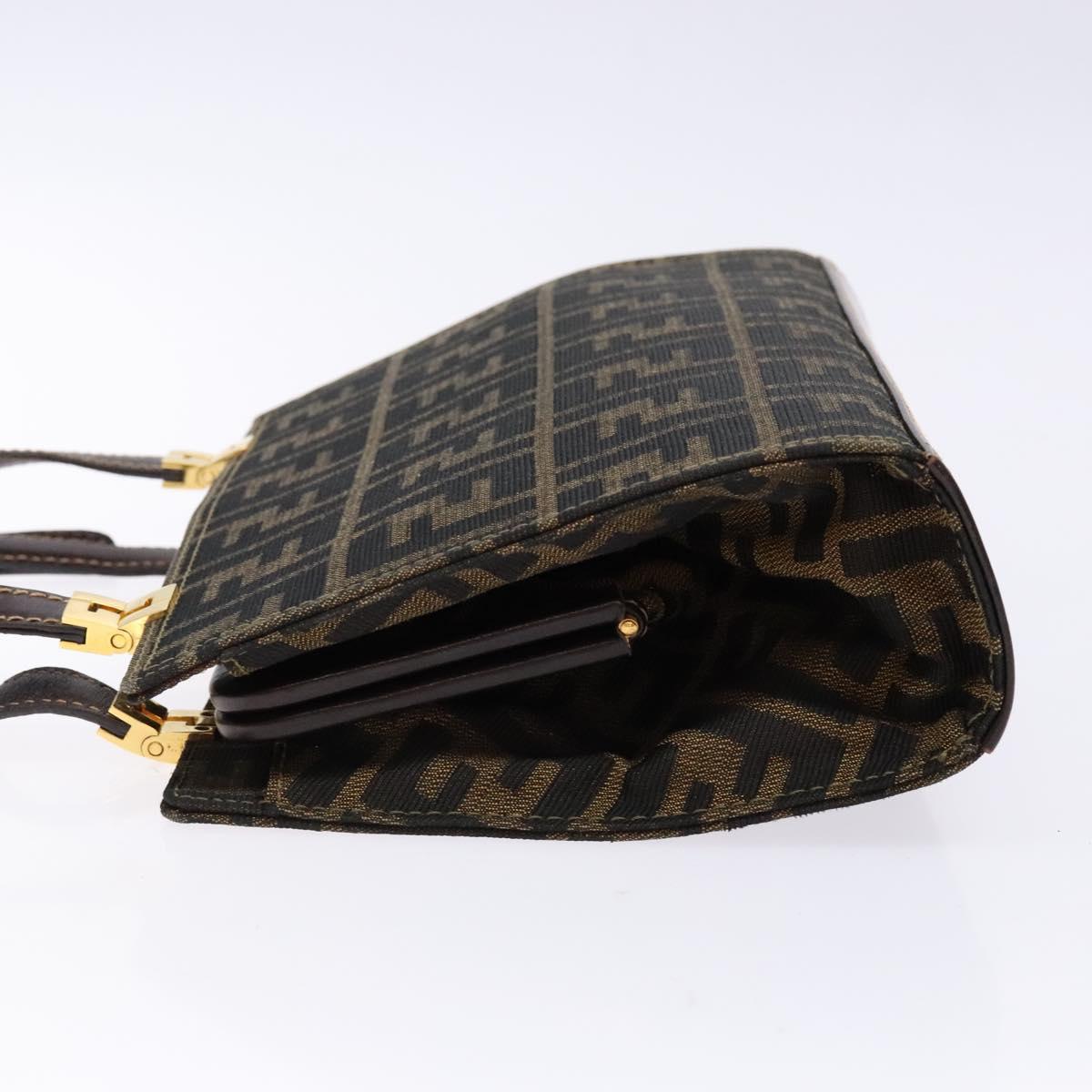 FENDI Zucca Canvas Hand Bag Black Brown Auth 138624