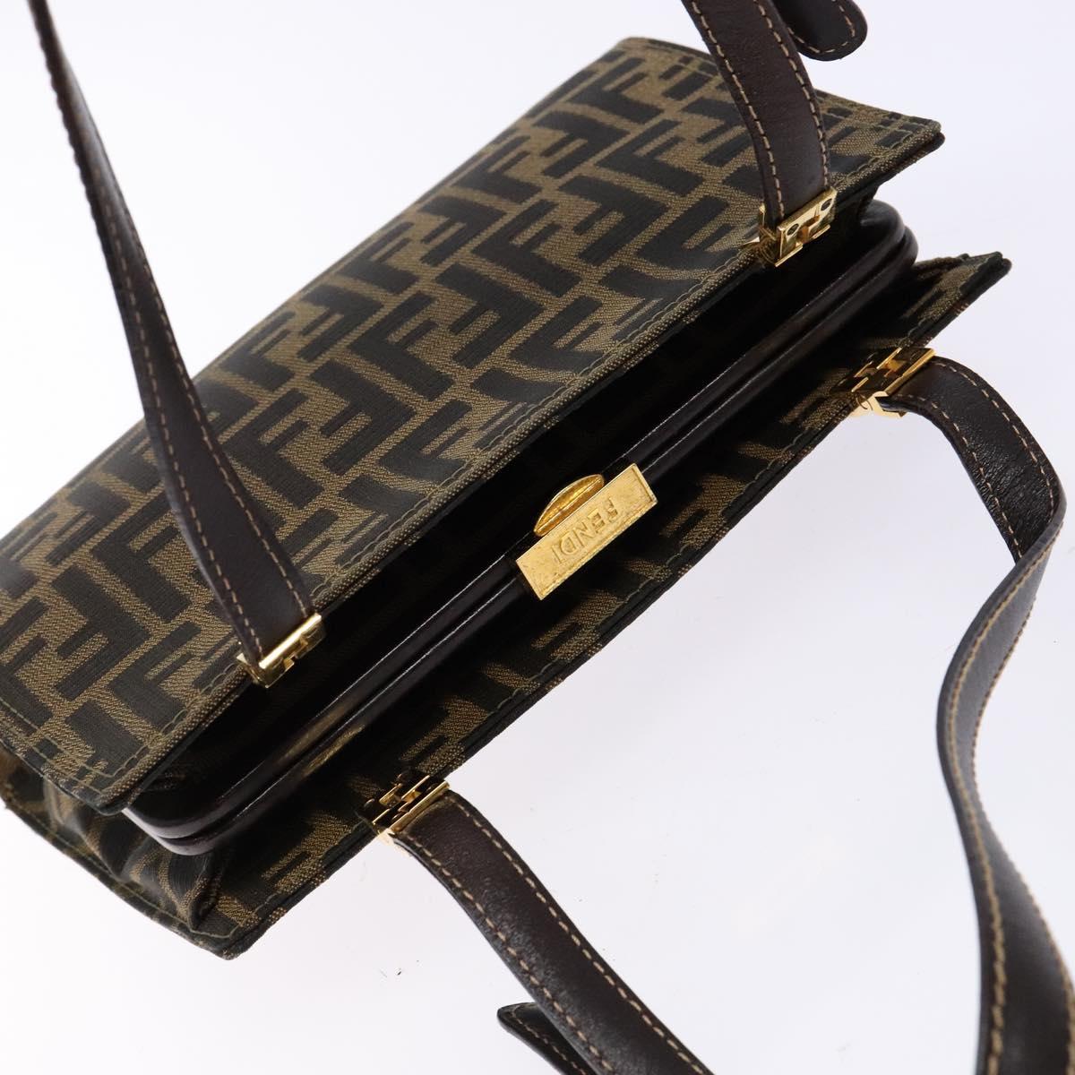 FENDI Zucca Canvas Hand Bag Black Brown Auth 138624