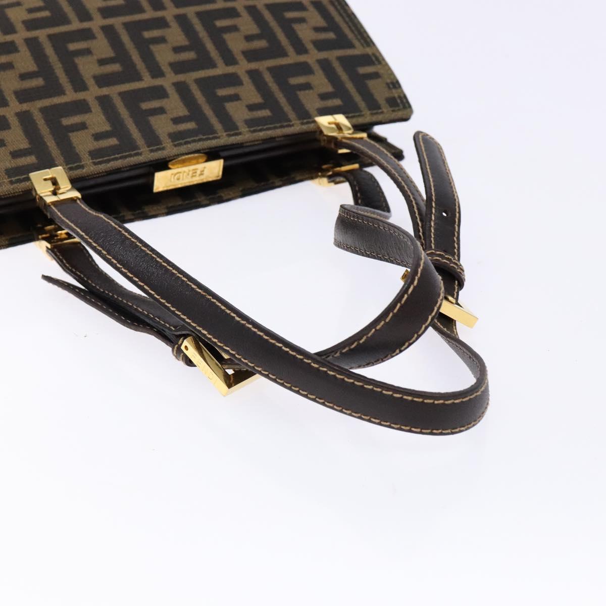 FENDI Zucca Canvas Hand Bag Black Brown Auth 138624