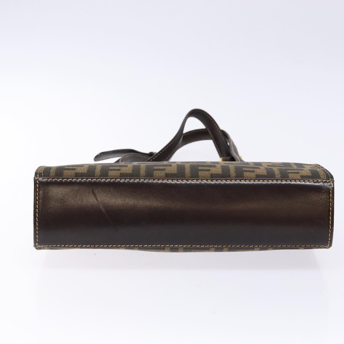 FENDI Zucca Canvas Hand Bag Black Brown Auth 138624